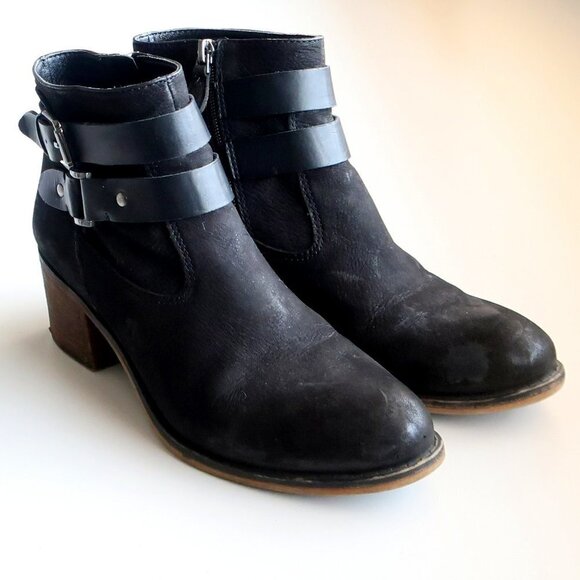 Franco Sarto Linden Black Nubuck Leather Block Heel Ankle Boots / Booties Size 7 - Picture 14 of 14